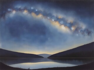 Wall Mural - highland landscape with night sky. ai generated illustration