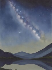 Wall Mural - highland landscape with night sky. ai generated illustration