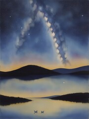 Wall Mural - highland landscape with night sky. ai generated illustration