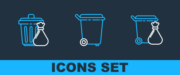 Poster - set line trash can and garbage bag, and icon. vector