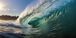 © AkimD - AI Generated. AI Generative. Big sea ocean wave surfing background. Vacation adventure travel tropical extreme surfing sport vibe. Graphic Art