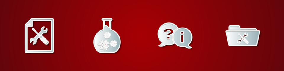 Poster - set file document service, test tube with virus, question and exclamation and folder icon. vector