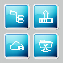 Poster - set line folder tree, loading, cloud mail server and ftp operation successful icon. vector