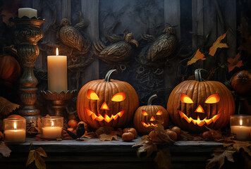 Poster - Spooky jack-o-lantern pumpkins for Halloween