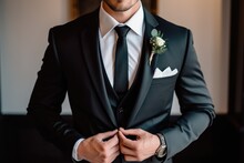 Handsome Man In A Modern Wedding Suit. 