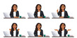 Indian beautiful business woman using laptop computer sitting at the desk set isolated vector illustration