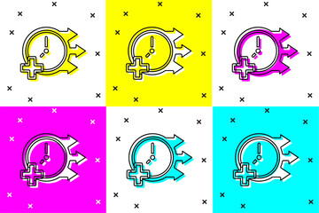 Sticker - Set Clock icon isolated on color background. Time symbol. Vector