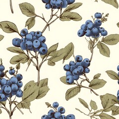 Wall Mural - Blueberries seamless pattern.