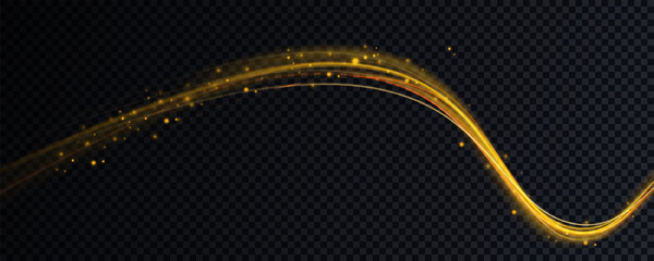 Aufkleber - Luminous gold wavy line of light on a transparent background. Gold light