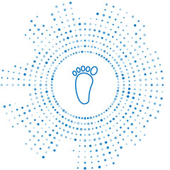 Canvas Print - Blue line Foot massage icon isolated on white background. Abstract circle random dots. Vector