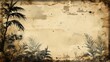 © starush - An old paper background with palm trees and a frame, AI