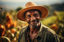 Happy Farmer On Coffee Plantation