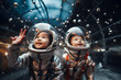canvas print picture - Kids dressed in astronaut costumes pretending to explore space. 