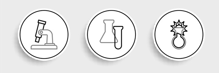 Poster - Set line Test tube and flask, Microscope and icon. Vector