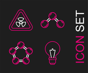 Wall Mural - Set line Light bulb with concept of idea, Molecule, and Triangle radiation icon. Vector