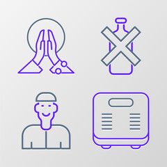 Canvas Print - Set line Bathroom scales, Positive thinking, No alcohol and Meditation icon. Vector