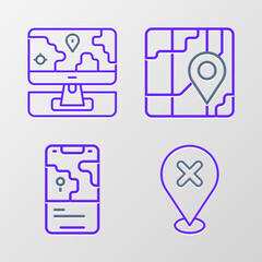 Poster - set line location with cross mark, city map navigation, and monitor location marker icon. vector