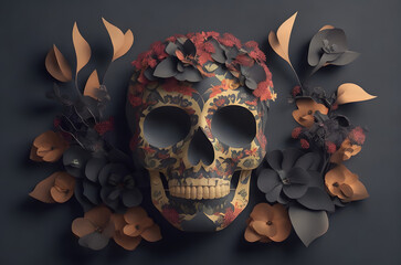 Wall Mural - day of the dead skull paper art style ai generated