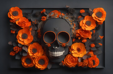 Sticker - day of the dead skull paper art style ai generated