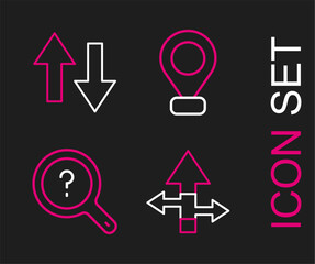 Poster - Set line Arrow, Unknown search, Location and icon. Vector
