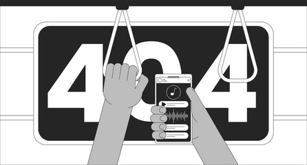 Poster - subway music black white error 404 flash message. commuter on phone. monochrome website landing page