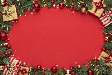 Wall Mural - christmas frame on red background