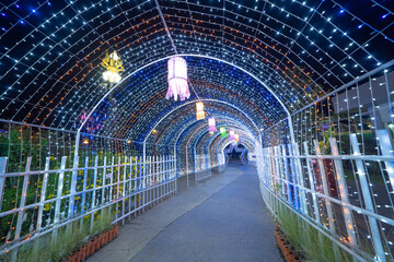 Poster - Tunnel background for lighting festive celebration concept. illumination