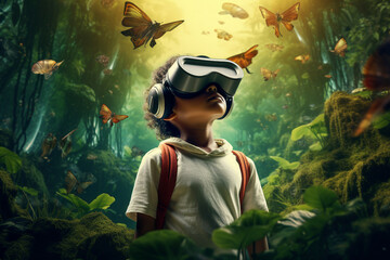 Poster - generative ai collage image picture of kid person playing vr box enjoying virtual reality world