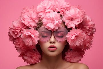 generative ai collage photo of lady with flower head organic beauty product advertising concept