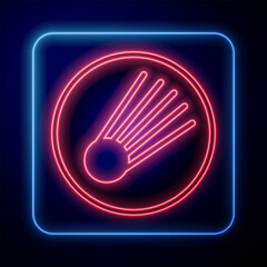 Wall Mural - Glowing neon Comet falling down fast icon isolated on black background. Vector