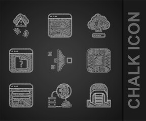 Poster - set filter setting, network cloud connection, hangar with servers, processor cpu, browser window, fi