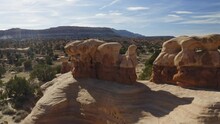 Aerial Wrapround On Several Large Hoodoo Rocks At Devil's Garden Escalante