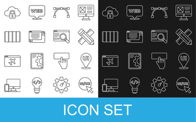 Poster - Set line UI or UX design, Crossed ruler and pencil, Bezier curve, Color palette guide, Cloud computing lock and icon. Vector
