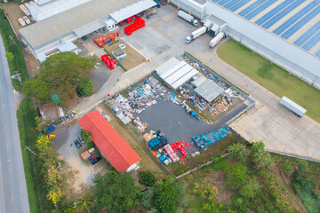 Wall Mural - Aerial top view of concrete industry factory in urban city town. Business distribution logistic transport in Thailand.