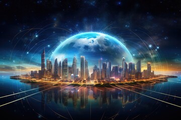 Wall Mural - 5g tech with world in a glowing planet Generative AI