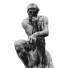 Thinker Man Engrave Illustration. The Thinker Statue By The French Sculptor Rodin. Antique Statues In Engraved Line Pattern.