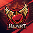 Heart wings esport mascot logo design
