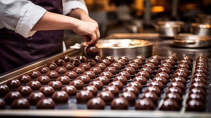 Wall Mural - skilled chocolatier making chocolates in a sweet-smelling kitchen generative ai