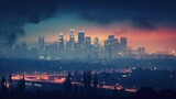 Fototapeta Londyn - smoggy city lights at night, showcasing the issue of light pollution generative ai