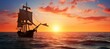 Vintage sailboat on the sea sunset background