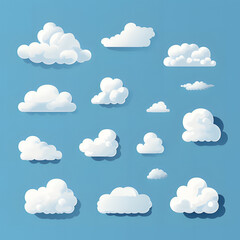 Wall Mural - Cartoon clouds in blue sky. Cloudscape isolated on background Ai generative