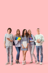 Canvas Print - Group of students on pink background