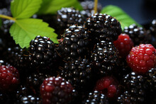 Fresh Black Raspberry Winter Fruit Background. Raw Food Closeup Photography