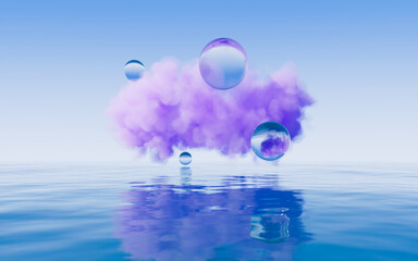 Sticker - Cloud and water surface, 3d rendering.