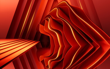Poster - abstract red curve stage background, 3d rendering.