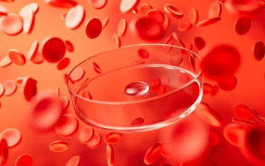 Canvas Print - Petri dish and red blood cells, 3d rendering.