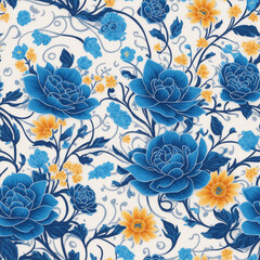  AI generative image of blue flowers painting on white background
