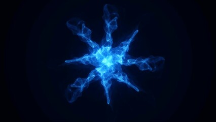 Poster - Animated neon blue background star. Wave motion of luminous matter. A tangle of stripes, dots. Energy cosmic flower. Digital network. LED strip. Computer screen saver, logo, business, introduction. 4k