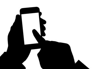 Poster - Digital png silhouette of hands using smartphone with copy space on transparent background