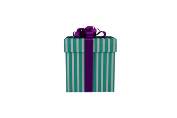 Wall Mural - Digital png illustration of blue striped gift box with purple ribbon on transparent background